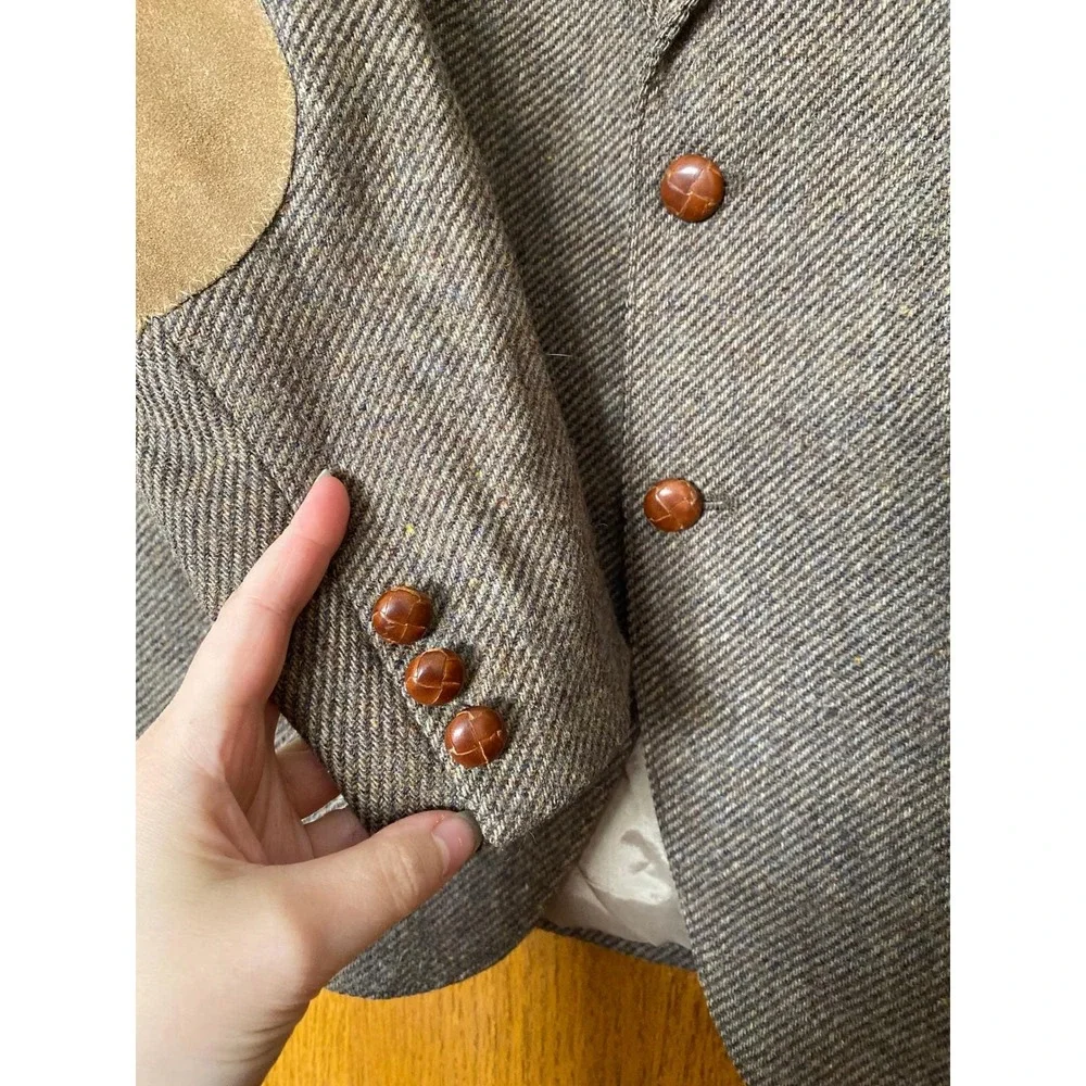 Vintage Wool Herringbone Suede Elbow Patches‎ Brown Blazer 40R Mens Western Folk